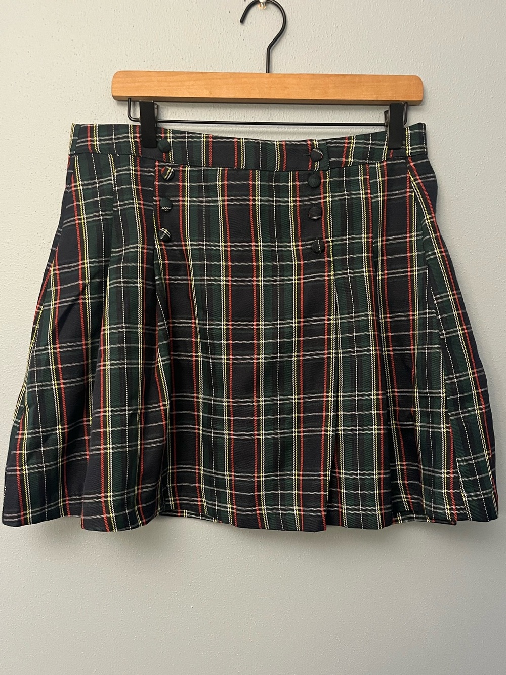 NWT ModCloth Plaid Skater Skirt with Button Detail
